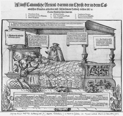 John Calvin on his death bed by Jacob Lederlein